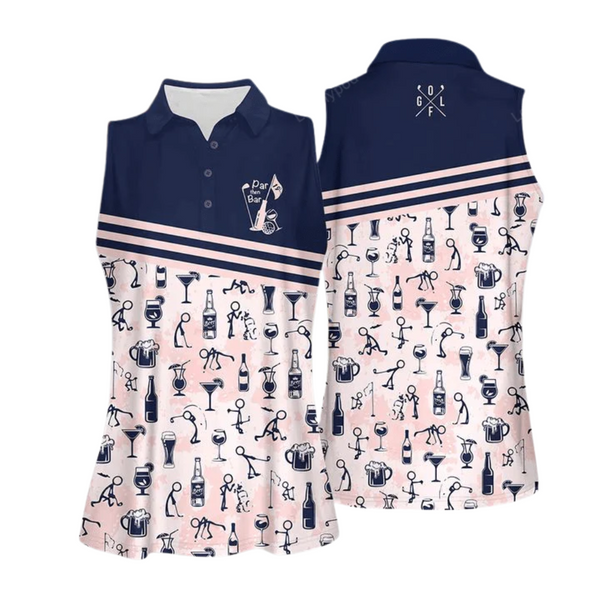 Par Then Bar Stickfigures Sleeveles Golf Shirt For Women, Women's Funny Golf Shirts GY0033