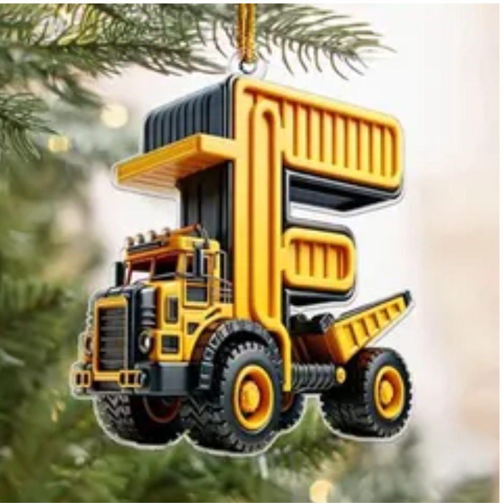 Personalized Construction Vehicle Letter Ornament 2024, Custom Initial Letter Truck Tractor Ornament ON0970