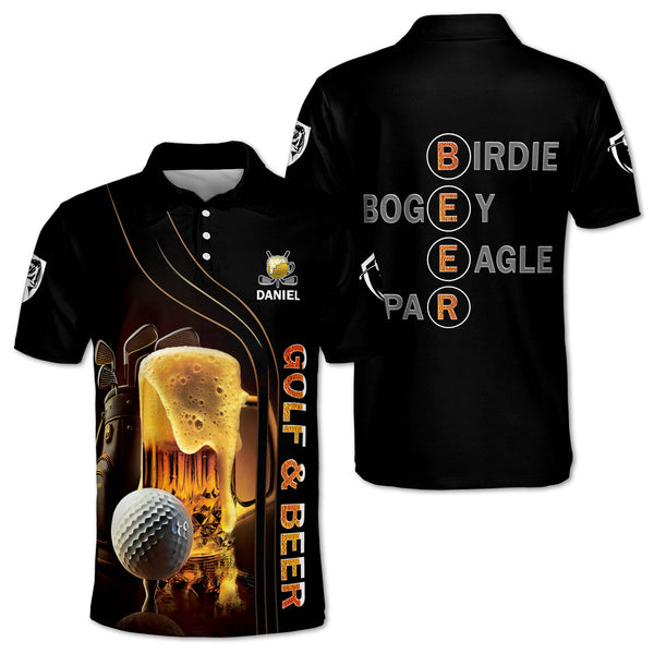 Custom Birdie Bogey Eagle Par Mens Beer Golf Polo Shirts, Custom Fun Beer Golf Shirts For Men GB0001