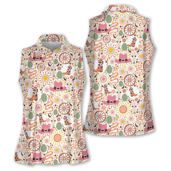 Western Golf Sleeveless Shirts Women, Cowgirl Golf Shirts GE0009