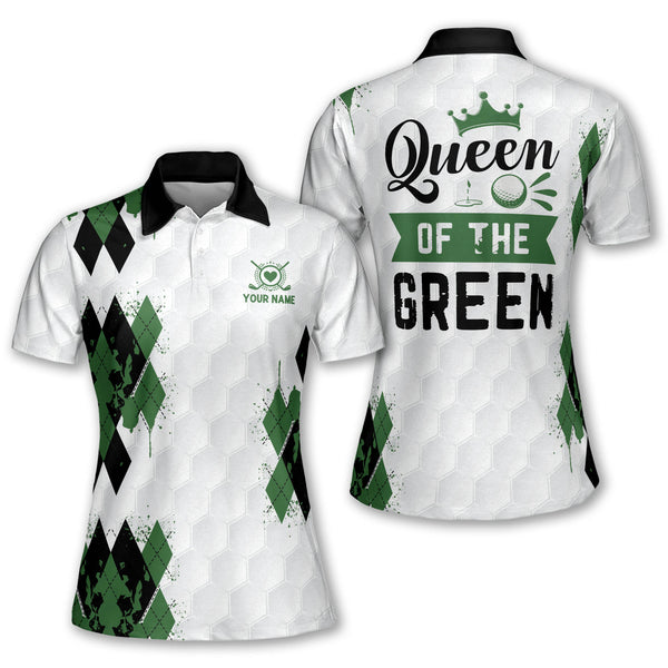 Queen Of The Green Custom Ladies Golf Polos, Custom Women's Funny Golf Shirts GE0016
