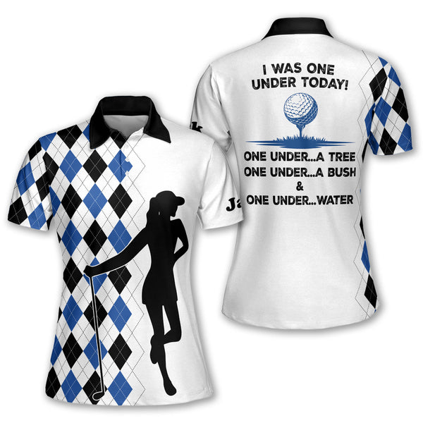 I Was One Under Today Women's Argyle Golf Polo Shirt, Fun Golf Shirts For Ladies GE0017
