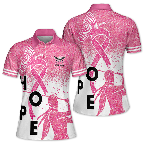 Custom Breast Cancer Awareness Golf Polo Shirts Women, Custom Pink Breast Cancer Golf Shirts GE0019