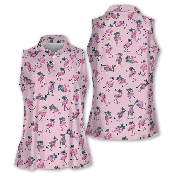 Pink Flamingo Sleeveless Golf Shirt Womens, Flamingo Golf Shirt Women GE0026