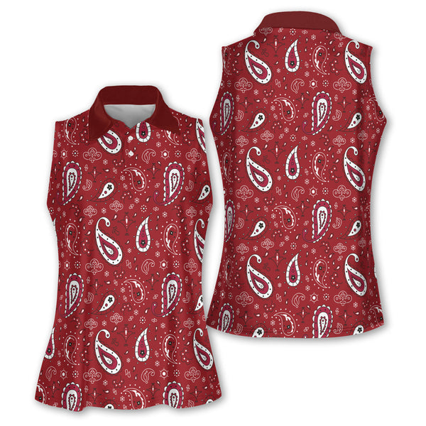 Paisley Bandana Sleeveless Womens Golf Shirt, Western Golf Shirts Women GE0027