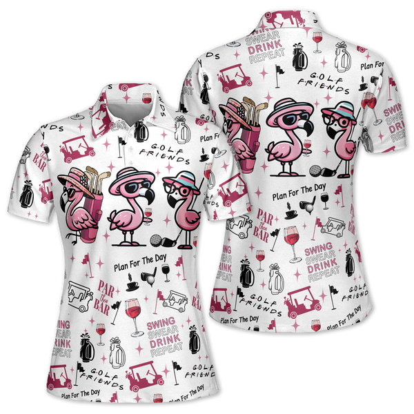 Funny Flamingo Golf Polo Shirts Women, Women's Flamingo Golf Shirt GE0030