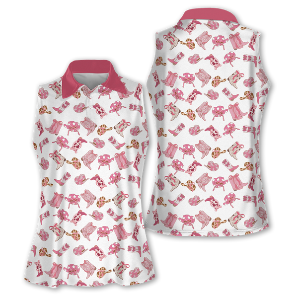Pink Cowgirl Sleeveless Golf Shirts, Western Golf Shirts Women GE0031