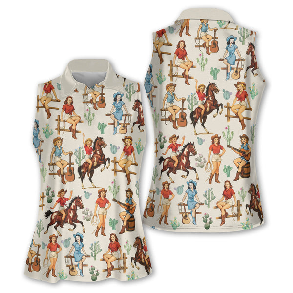 Cowgirl Sleeveless Golf Shirts, Western Golf Shirts Women GE0032