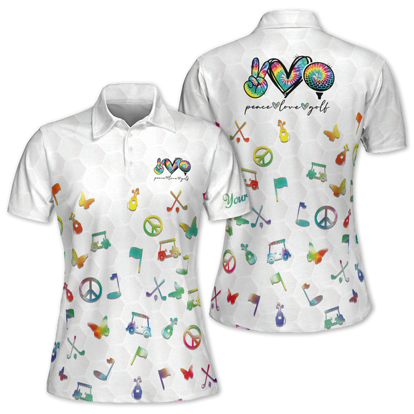 Peace Love Golf Women's Golf Polo Shirts, Women's Colorful White Golf Shirts GE0044