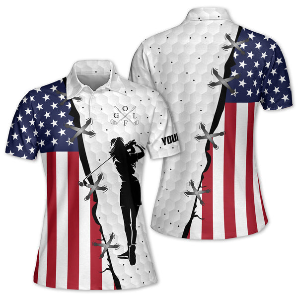 Custom Women's American Flag Golf Polo Shirts, Custom Patriotic Golf Shirts For Women GE0045