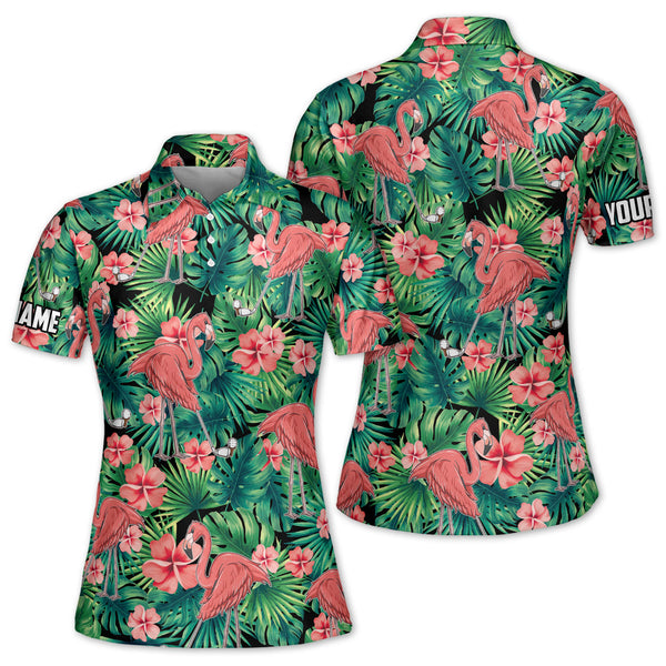 Custom Tropical Flamingo Golf Polo Shirt Womens, Custom Tropical Golf Shirts Ladies GE0051