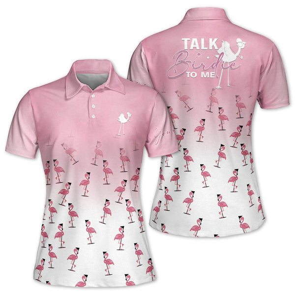 Talk Birdie To Me Flamingo Pink Golf Polo Shirt Women's, Funny Flamingo Golf Shirts For Women GE0052