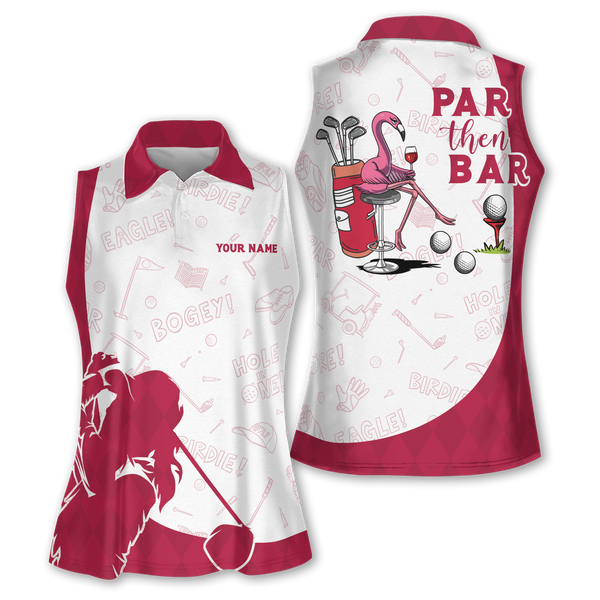 Custom Par Then Bar Flamingo Pink Sleeveless Golf Shirt Women's, Custom Funny Flamingo Golf Shirts For Women GE0053