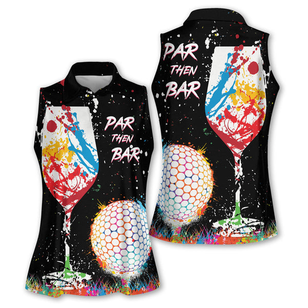 Par Then Bar Womens Black Sleeveless Golf Shirt, Funny Golf Shirts Women GE0055