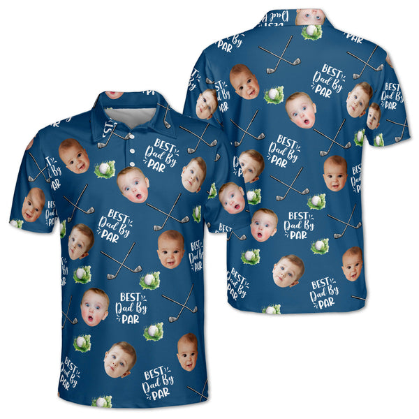 Best Dad By Par Custom Face Golf Polo Shirts For Men, Custom Men Fun Blue Golf Shirts For Father Day GE0070