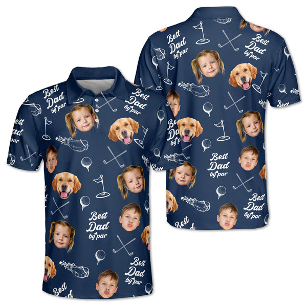 Best Dad By Par Custom Face Golf Polo Shirts For Men,  Custom Face Father Day Fun Golf Shirts Mens GE0071