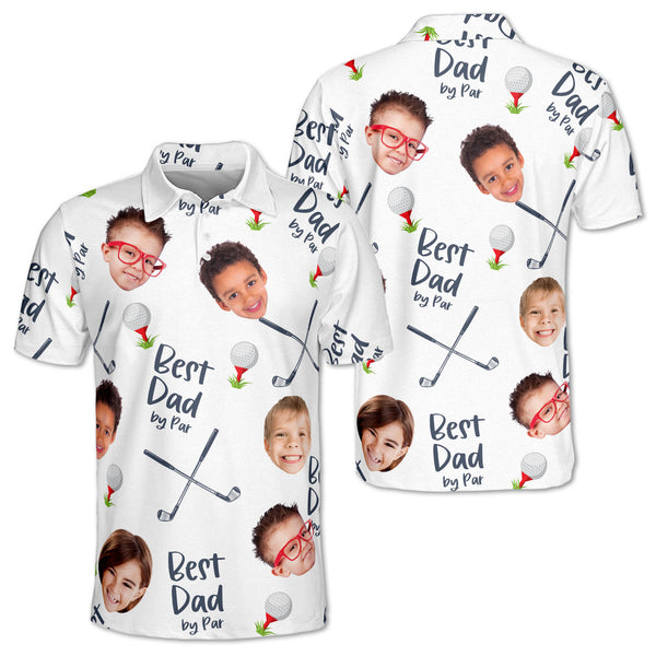 Custom Face Best Dad By Par Mens White Golf Polo Shirts, Custom Men Funny Golf Shirts For Father Day GE0074