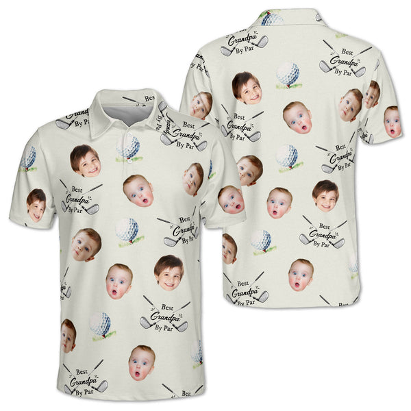 Best Grandpa By Par Custom Face Golf Polo Shirts For Men, Custom Men Fun Father Day Golf Shirts GE0075