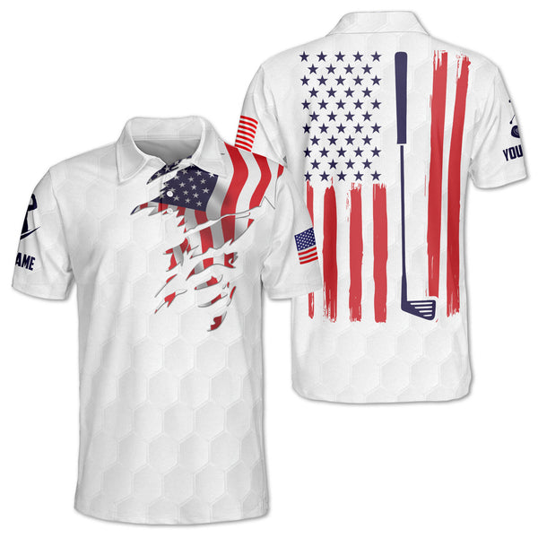 Custom Men's American Flag Golf Polo Shirt, Custom Patriotic Golf Shirts For Men GE0078