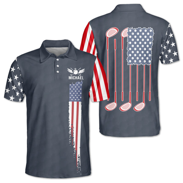 Custom Mens American Flag Navy Golf Polo Shirt, Custom Men Patriotic Golf Shirts GE0079