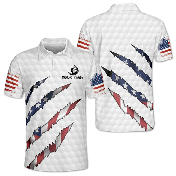 Custom Men's American Flag Golf Polo Shirt, Custom Patriotic Mens Red White And Blue Golf Shirts GE0080