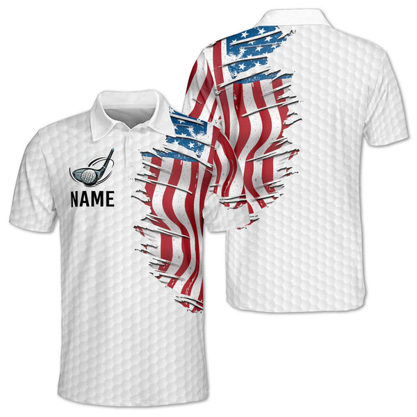 Custom Mens American Flag Red White And Blue Golf Polo Shirt, Custom Patriotic Golf Shirts For Men GE0081