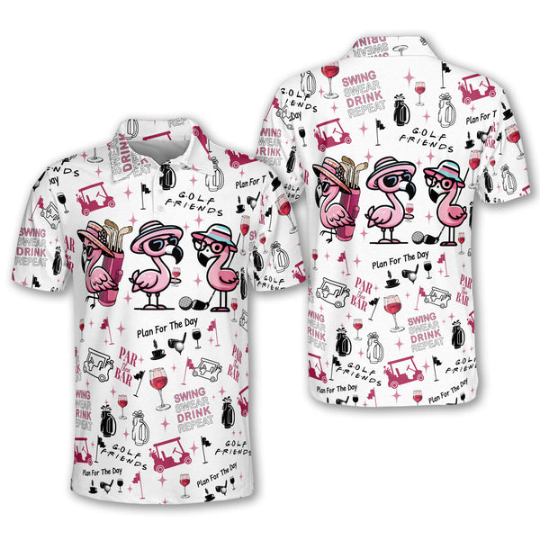 Par Then Bar Flamingo Golf Polo Shirt For Men, Funny Flamingo Golf Shirt Mens GE0089