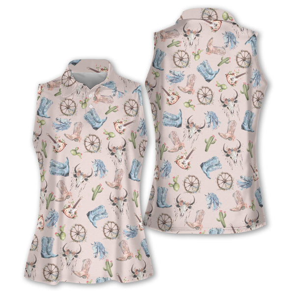 Cowgirl Pink Golf Sleeveless Shirts, Womens Western Golf Shirt GE0094