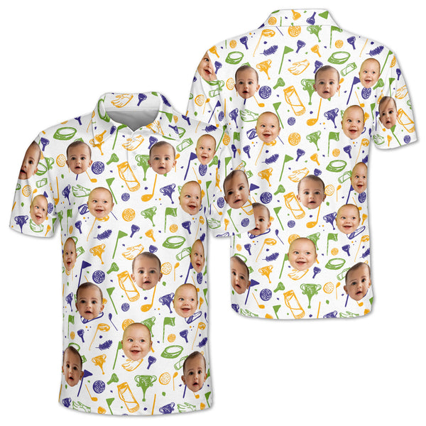 Custom Face Mens Golf Polo Shirts, Custom Face Fun Golf Shirts For Men GE0096