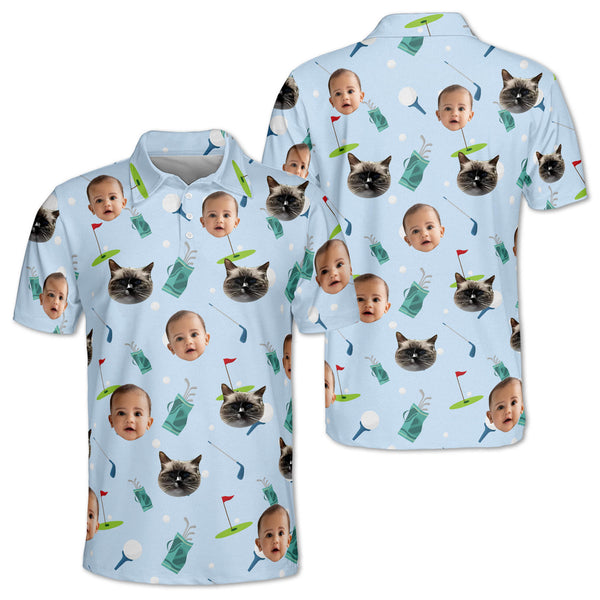 Custom Face Golf Polo Shirts For Men, Custom Face Men Fun Golf Shirts GE0097