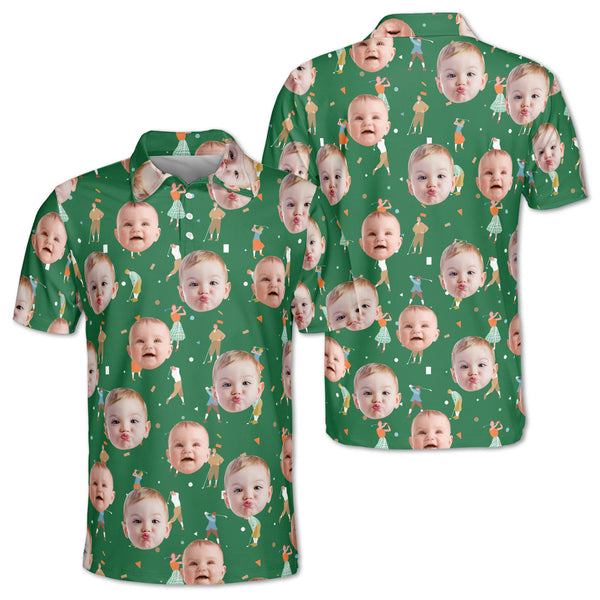 Custom Face Men's Green Golf Polo Shirts, Custom Golf Shirts For Men GE0103