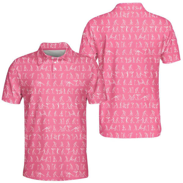 Mens Pink Stickfigures Golf Polo Shirts, Fun Golf Shirts For Men GE0105