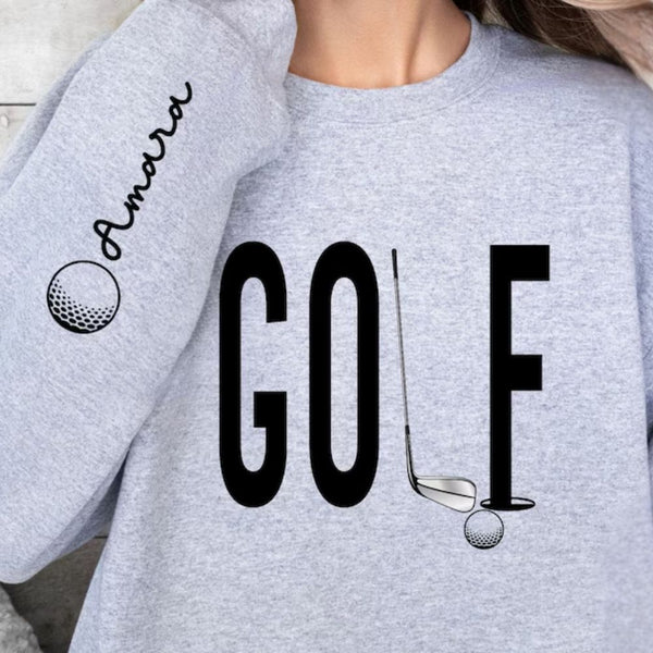 Women's Custom Name Grey Golf Sweatshirt, Custom Golf Sweatshirt Womens GE0135