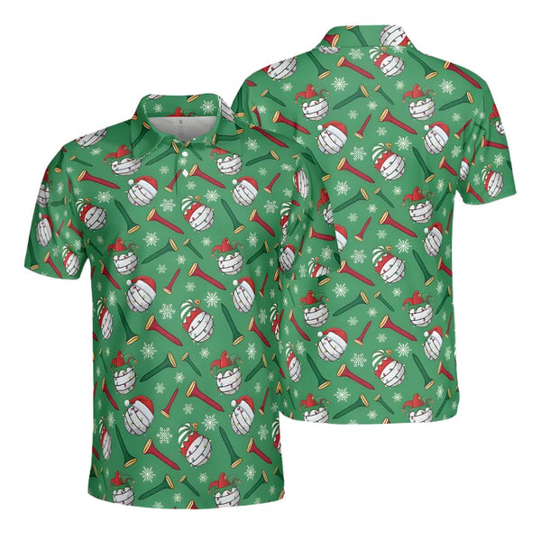 Mens Christmas Green Golf Polo Shirt, Christmas Golf Shirts For Men GE0158