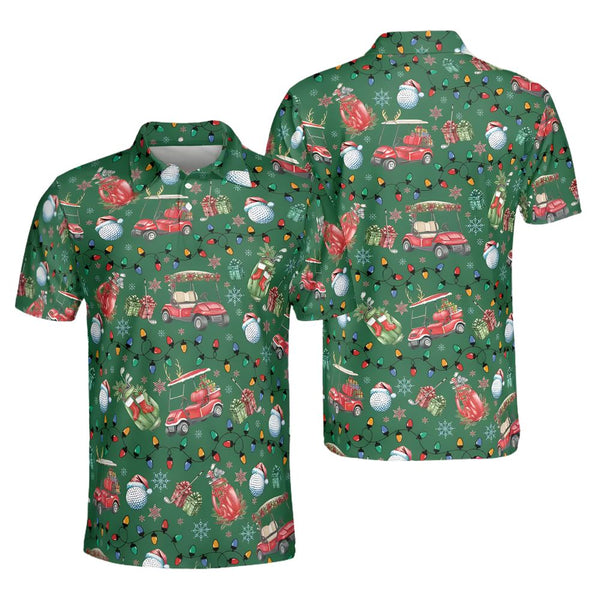 Golf Cart Christmas Golf Polo Shirt For Men, Mens Christmas Golf Shirt GE0160