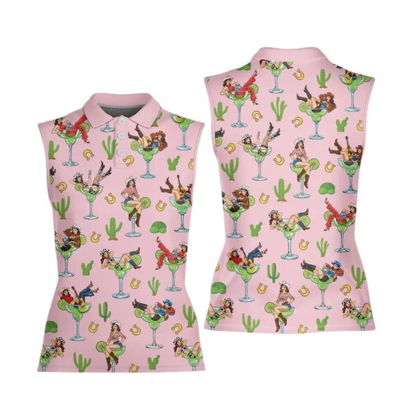 Margarita Cocktail Cowgirl Sleeveless Golf Shirt For Ladies, Western Golf Shirts Women GE0166