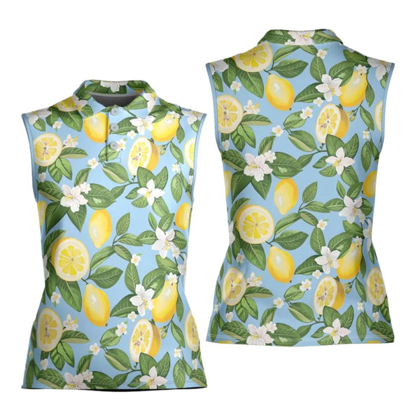 Lemon Floral Sleeveless Golf Shirt For Women, Lemon Golf Shirts For Ladies GE0167