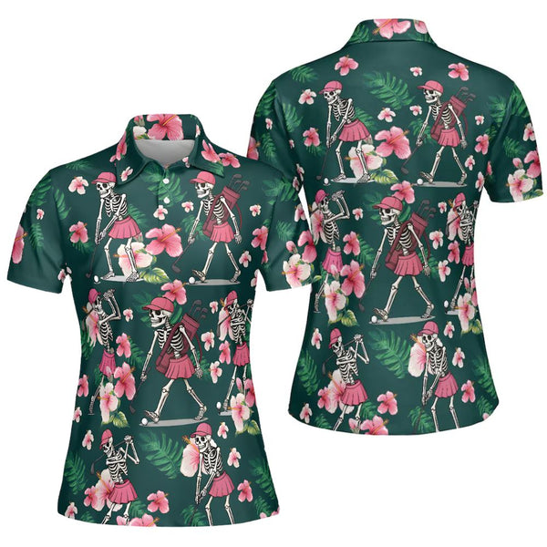 Skull Tropical Golf Polo Shirt For Women, Skull Golf Shirt For Ladies GE0172