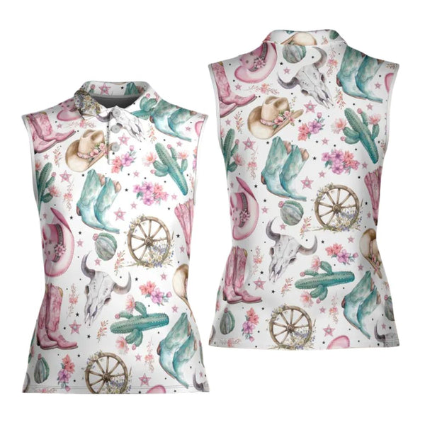 Cowgirl Sleeveless Golf Shirt For Women, Western Golf Shirts For Ladies GE0174
