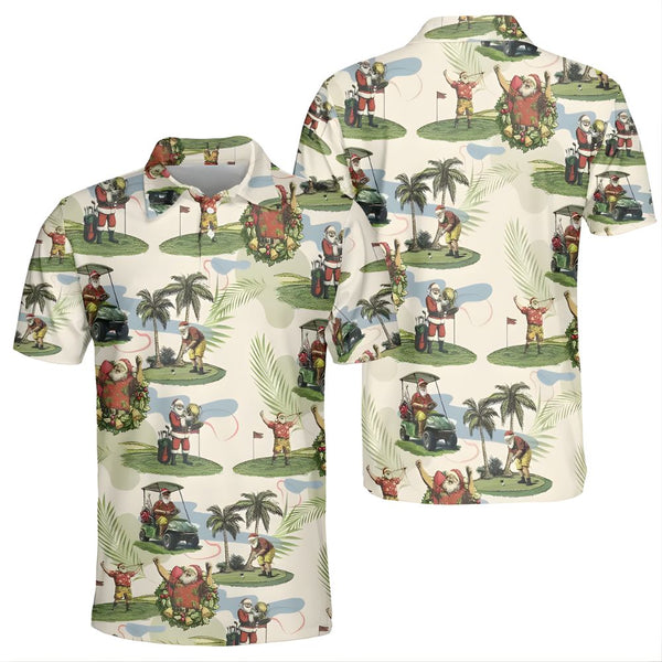 Funny Santa Golf Polo Shirt For Men, Mens Christmas Golf Shirts GE0176