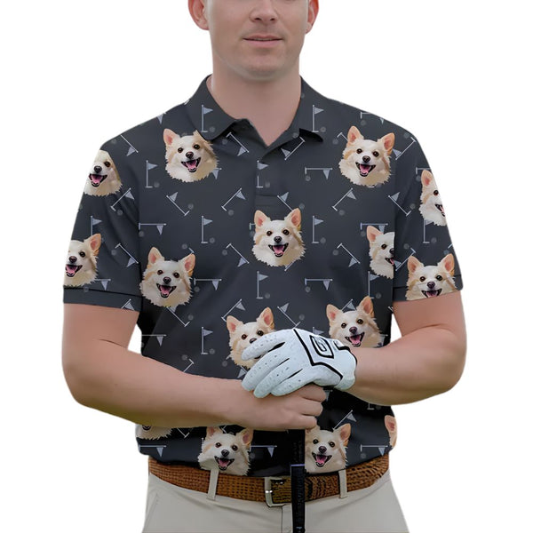 Custom Face Dog Golf Polo Shirt For Men, Mens Custom Photo Pet Golf Shirts GE0177