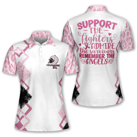 Pink leopard womens golf polo shirt support the fighters custom breast cancer awareness golf shirts GY0071