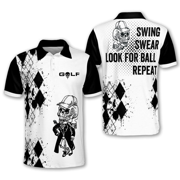 Swing Swear Look For Ball Repeat Golf Polo Shirts For Men, Men's Funny Skull Golf Shirts GY0091