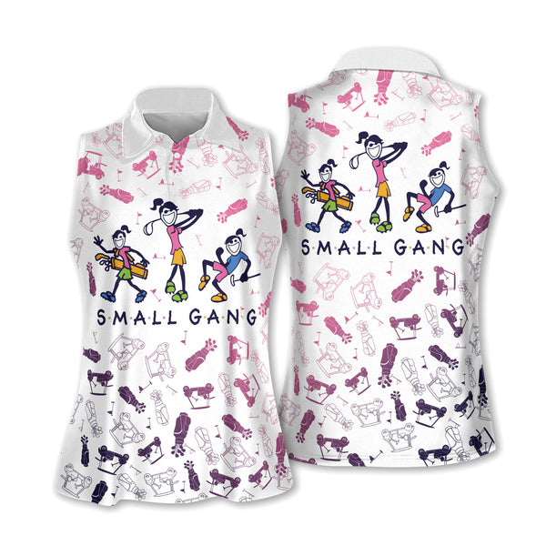Small Gang Womens Stick Figure Sleeveless Golf Shirts, Matching Team Golf Shirts Ladies GY0370