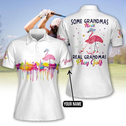 Womens golf polo shirt custom some grandmas knit real grandmas play golf flamingo gift for grandmas GY0879