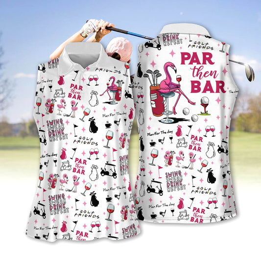 Par then bar flamingo golf and wine seamless women golf apparels, funny golf shirt, women golf sleeveless polo shirt GY1853