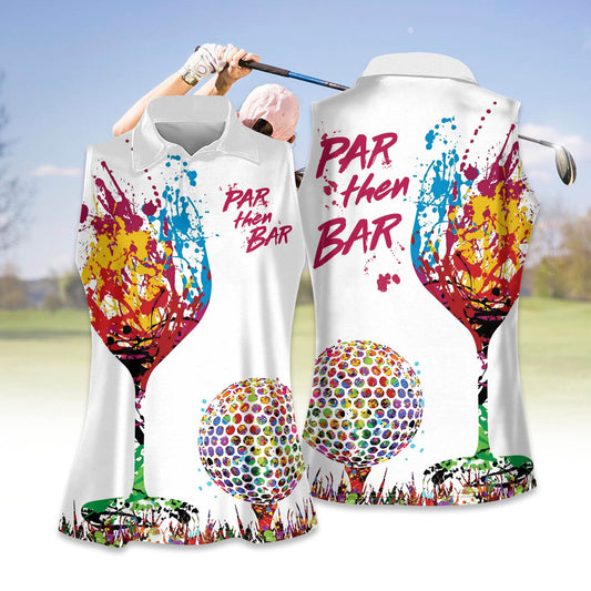 Par then bar colorful paint splash women golf apparels, funny golf shirt, women golf sleeveless polo shirt GY1871