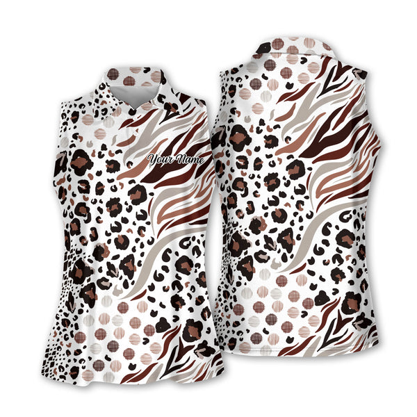 Custom Leopard Womens Sleeveless Golf Shirts, Custom Animal Print Ladies Golf Shirts GY2245