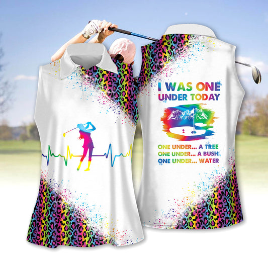 Funny golf shirts for women i was one under today neon rainbow leopard women sleeveless polo shirts GY2255