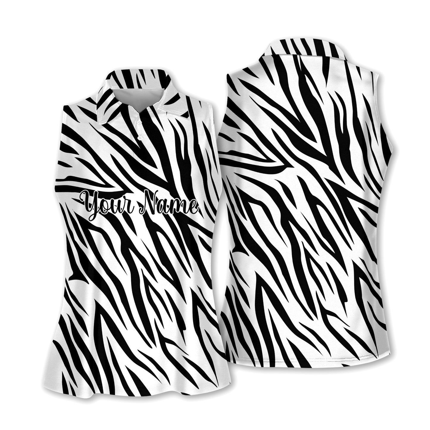 Black and white zebra pattern women's sleeveless polo shirts custom name gift for golf lovers GY2267